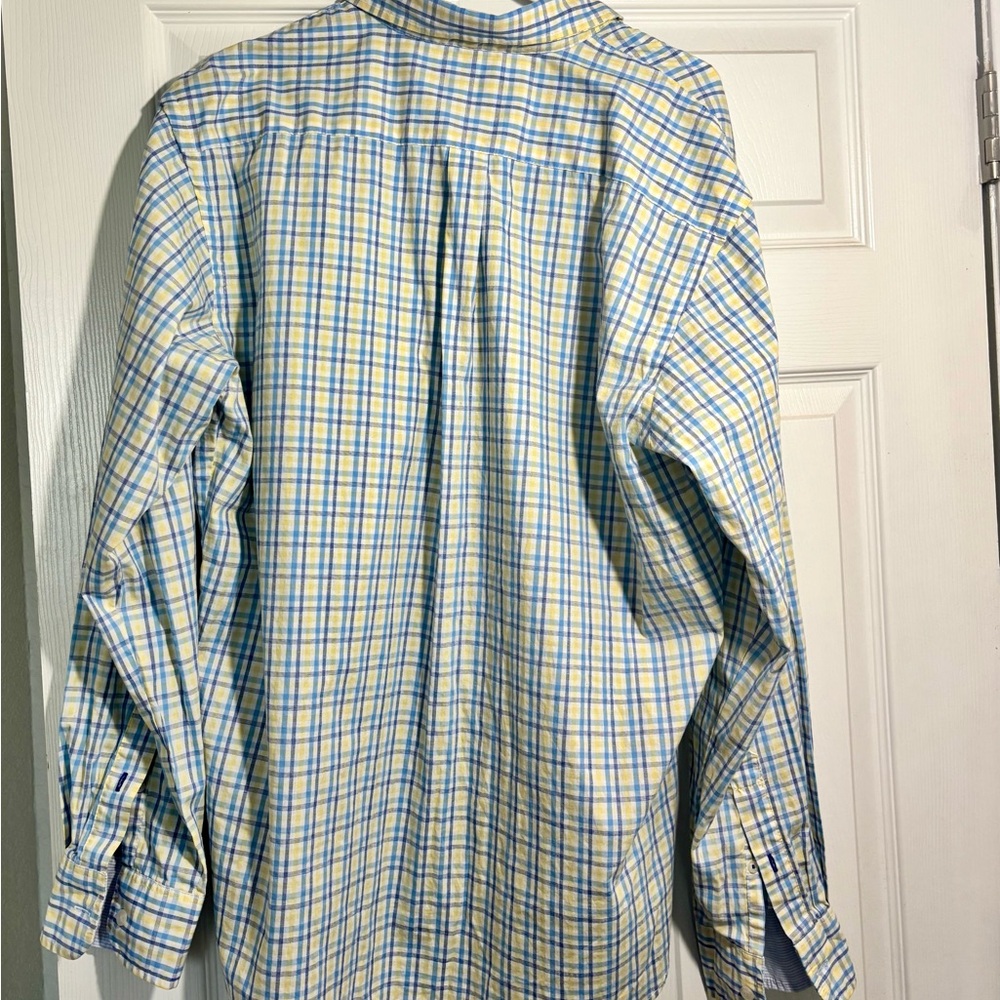 IZOD Men's Blue and Yellow Plaid Shirt - Picture 2 of 3